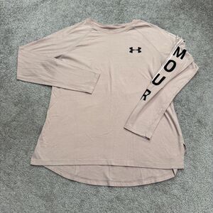 Under Armour Loose Fit Heatgear Graphic T-Shirt Womens Large Pink Long Sleeve